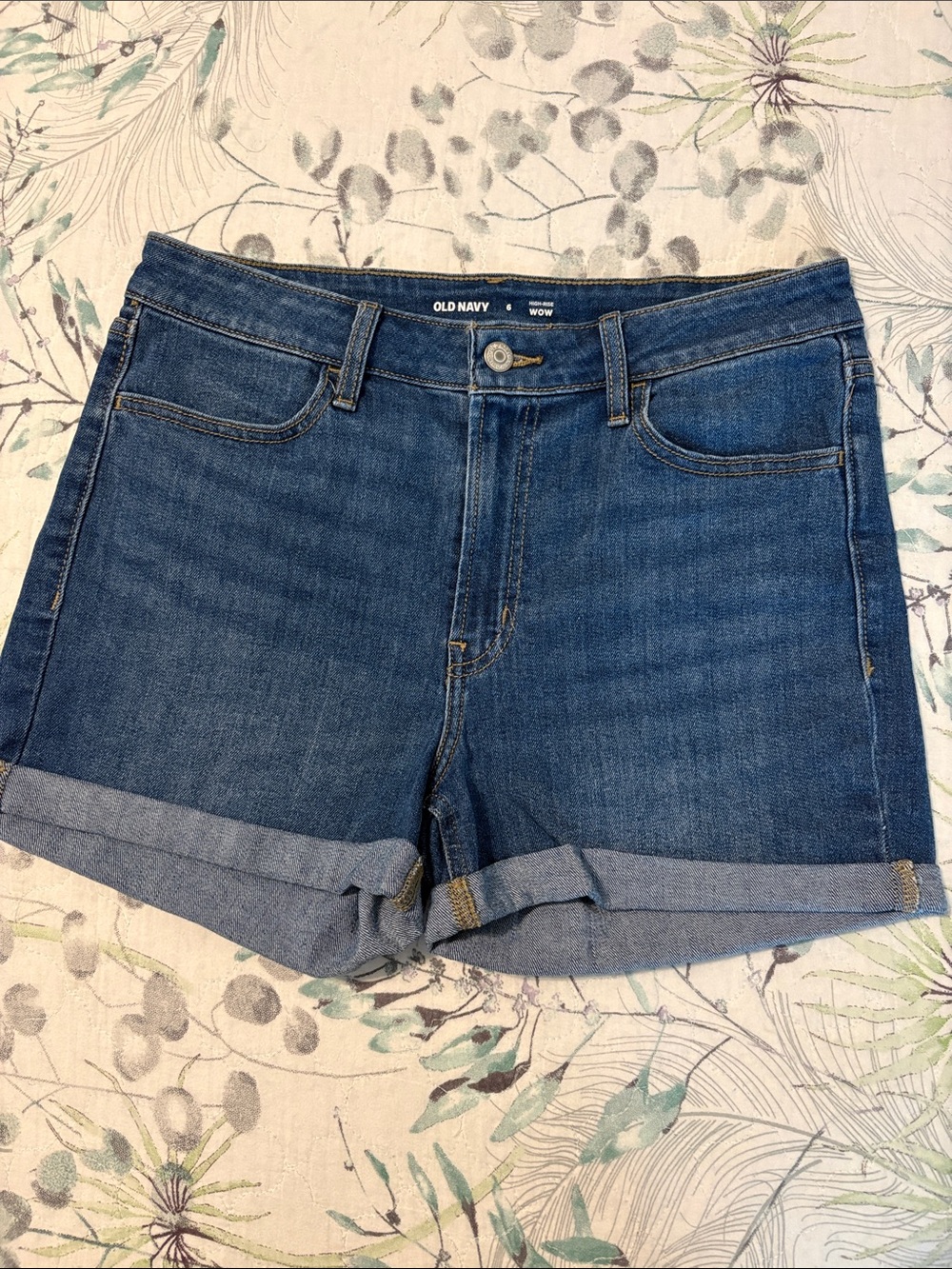 Old Navy Wow High Rise Blue Rolled-Hem Denim Shorts